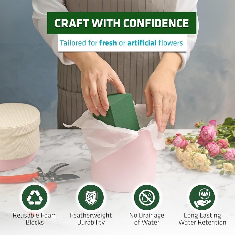 FLORABELS 6 PCS Wet Floral Foam Blocks for Fresh Flowers, Each (9"L x 4.1"W x 2.7"H)Green Foam for Flower Arrangements, Florist Foam Bricks for Weddings, Birthdays Gifts, Flower Foam Blocks for Crafts - Image 4